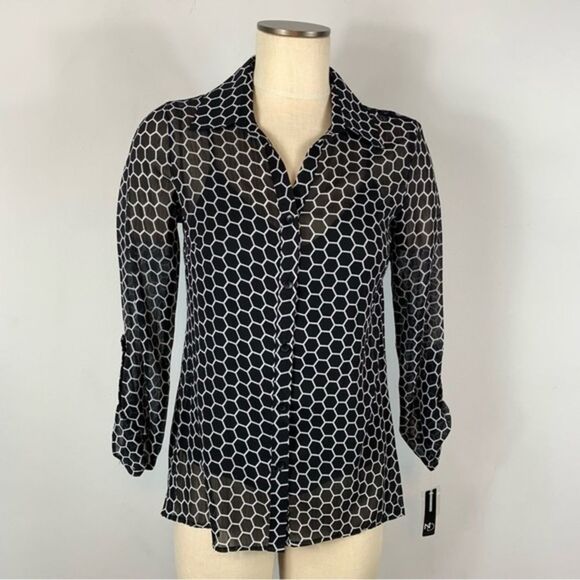 new directions Tops - NWT ND New Direction Black Geometric Print Button Up Sheer Top and Tank Top S